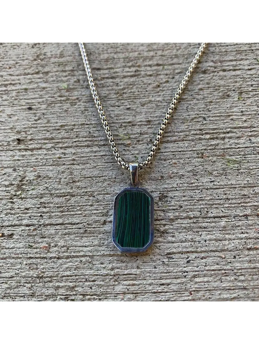 Silver with Green pendant stainless steel necklace